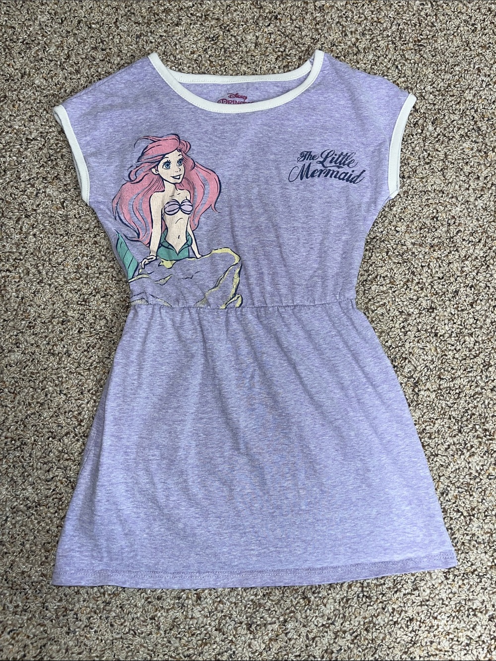 Disney Girls Lavender Ariel The Little Mermaid Casual Dress with White Trim